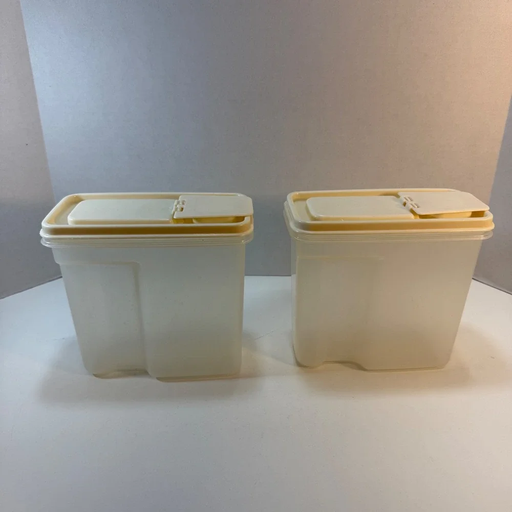 Rubbermaid Cereal Keeper Set Of 2 Almond Clear Vintage 4 Cup Flip Top Lid